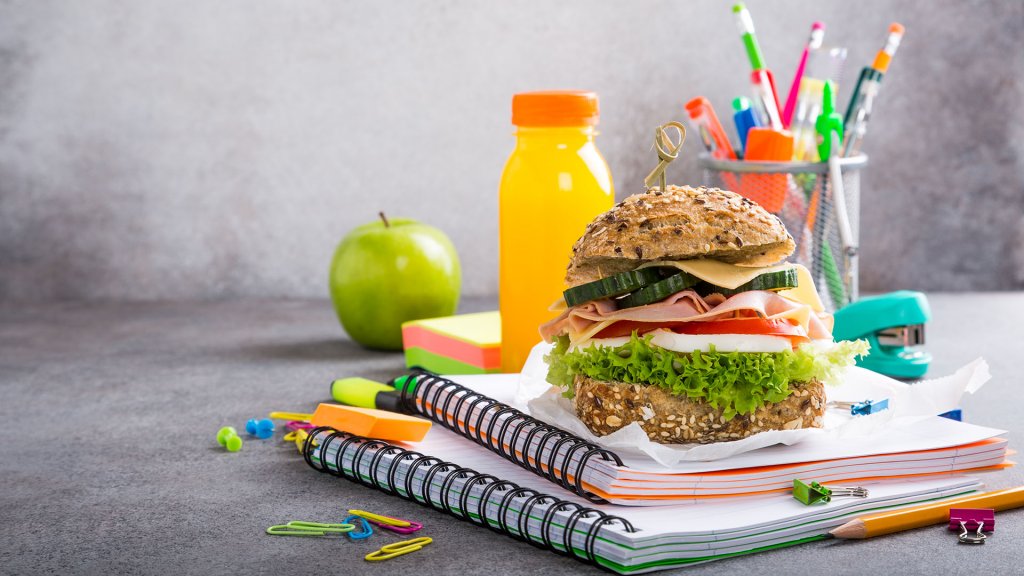 Healthy lunch for school with sandwich